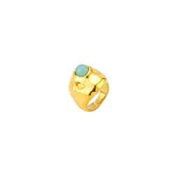 Steel Stones Rings Hammered Steel Ring - Amazonite Mineral - 21mm - Color Gold and Color Steel