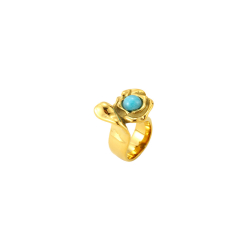 Steel Stones Rings Hammered Steel Ring - Amazonite Mineral - Rose Flower - 24mm - Color Gold and Color Steel