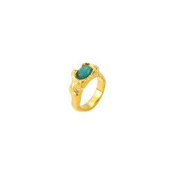 Steel Stones Rings Hammered Steel Ring - Amazonite Mineral - 10mm - Color Gold and Color Steel