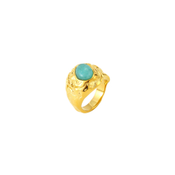 Steel Stones Rings Hammered Steel Ring - Amazonite Mineral - 17mm - Color Gold and Color Steel