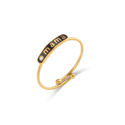 Steel Zirconia Rings Steel Ring - Mama 14mm - Enamel - Gold Plated