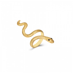 Steel Zirconia Rings Steel Ring - Snake - Black Zirconia - Adjustable from 12 to 16 - Colour Gold