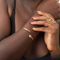 Steel Zirconia Rings Steel Ring - Snake - Black Zirconia - Adjustable from 12 to 16 - Colour Gold