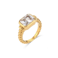 Steel Zirconia Rings Twisted Steel Ring - Zircon - 10 mm- Gold Color