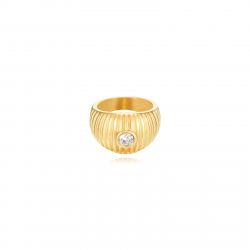 Steel Zirconia Rings Stripes Steel Ring - Zircon - 14 mm - Gold Color