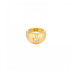 Anillo Acero Circonita Anillo Acero Meñique Rayas - Circonita - 14 mm - Color oro