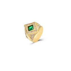 Steel Zirconia Rings Zirconia Green Steel Ring - Gold Plated