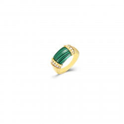 Ringe Edelstahl Minerale Stahlring - Emaille Malachit - 9,5mm - Farbe Gold