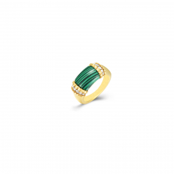 Anillo Acero Circonita Anillo Acero - Enamel Malaquita - 9,5mm - Color Oro