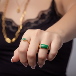 Steel Stones Rings Steel Ring - Enamel Malachite - 9,5mm - Color Gold