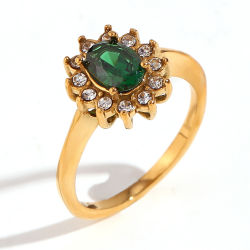  Flower Steel Ring - Zircon - 7*5mm- Gold Color