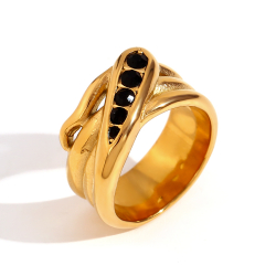 Anillo Acero Circonita Anillo Acero - Serpiente 10mm - Color Oro y Acero