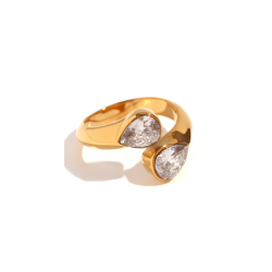Anillo Acero Circonita Anillo Acero - Dos Circonitas 8,5 mm - Color oro y Color Acero