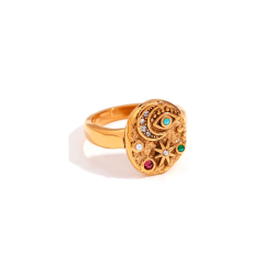 Anillo Acero Circonita Anillo Acero Circonita Multi- Cielo Místico 13 mm - Color Oro