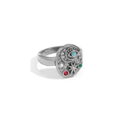 Ringe Edelstahl Zirkonia Ring aus Multi-Zirkonia Stahl - Mystic Sky 13 mm - Goldfarben