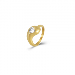 Anillo Acero Circonita Anillo Acero - Circonita Corazon - Color Oro y Acero