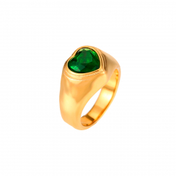 Anillo Acero Circonita Anillo Acero - Corazón - Circonita Verde - 12 mm - Color oro