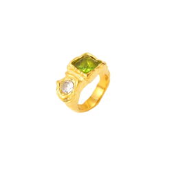 Steel Zirconia Rings Hammered Steel Ring - Zirconia - 22 mm - Gold and Steel