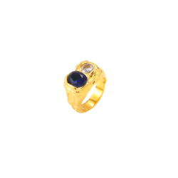 Steel Zirconia Rings Hammered Steel Ring - Zirconia - 18 mm - Gold and Steel