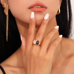 Steel Zirconia Rings Hammered Steel Ring - Zirconia - 18 mm - Gold and Steel