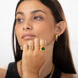 Steel Zirconia Rings Steel Ring - Zirconia - 20 mm - Gold and Steel Color