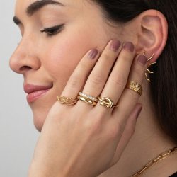 Ringe Edelstahl Zirkonia Ring Doppelstahl - Zirkonia - 9 mm - Gold- und Stahlfarbe