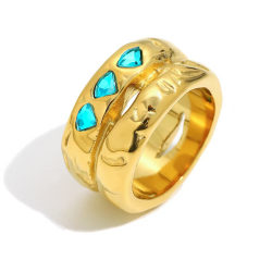 Steel Zirconia Rings Hammered Steel Ring - Cubic Zirconia - 17 mm - Gold and Steel Color