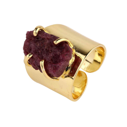 Bronze Stone Rings Mineral Open Bronze Ring - Gold Plated