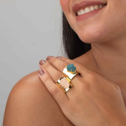 Bronze Stone Rings Mineral Open Bronze Ring - Gold Plated