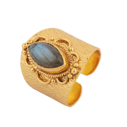 Bronze Stone Rings Mineral Open Bronze Ring - Gold Plated