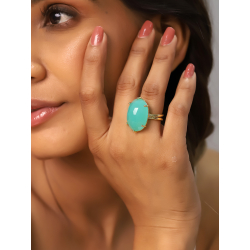 Anillo Bronce Mineral Anillo Ajustable Mineral - Símil Cuarzo Rosa - 27mm - Bañado Oro