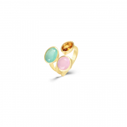 Bronze Stone Rings Adjustable Ring Bronze Mineral - Simile Rose Quartz and Chalcedony - 20mm - Gold Plated