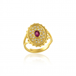 Anillo Bronce Mineral Anillo Ajustable - Ojo 19*14mm - Bañado Oro
