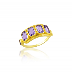 Anillo Bronce Mineral Anillo Mineral - Corte Esmeralda 10mm - Bañado Oro