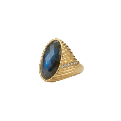 Anillo Bronce Mineral Anillo Mineral - Corte a Cuadros 26 mm - Bañado Oro