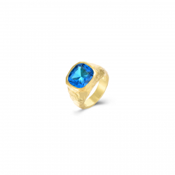 Anillo Bronce  Circonita Anillo 
 Martillado - Cuadrado - Circonita Londre topaz azul - Bañado Oro