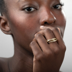 Steel Zirconia Rings Ring Zirconia - Triple - Gold Plated