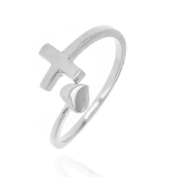 Bagues Argent Lisse Bague Argent - Croix et Cœur