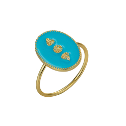 Bagues Argent Lisse Bague Argent - Émail Turquoise - Dorure Or