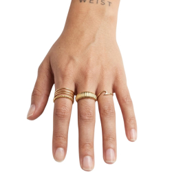 Silver Rings Striped Ring - 7.5mm 1 Micron - Gold Plated and Rhodium Silver