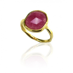 Silver Stone Rings Mineral Ring - 14 * 12 mm - Rhodium Silver - 16 - Ruby