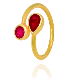 Silver Stone Rings Mineral Ring - 16 - Ruby - Gold Plated Silver