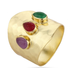 Ringe Silber Minerale Ring Amethyst Chalcedon - T12 - Vergoldet