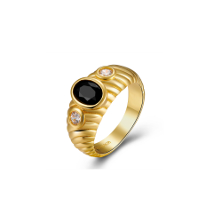 Silver Stone Rings Mineral ring - Black Onyx - 9 mm - Gold Plated