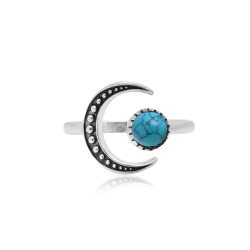 Silver Stone Rings Mineral Ring - Moon 13mm - Oxidised Silver