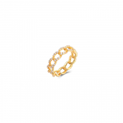 Silver Zircon Rings Link Zirconia Ring - Gold Plated and Rhodium Silver