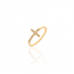 Silver Zircon Rings Silver Ring - Cross 14*9,5mm - Gold Plated and Rhodium Silver