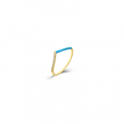 Silver Zircon Rings V Ring - Enamel - Gold Plated