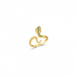 Anillo Plata Circonita Anillo Serpiente - Circonita Verde - Ajustable de 12 a16 - Bañado Oro