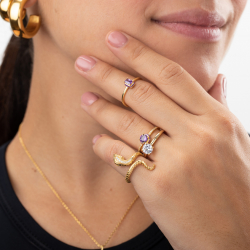 Silver Zircon Rings Snake Ring - Green Zircon - Adjustable from 12 to 16 - Gold plated